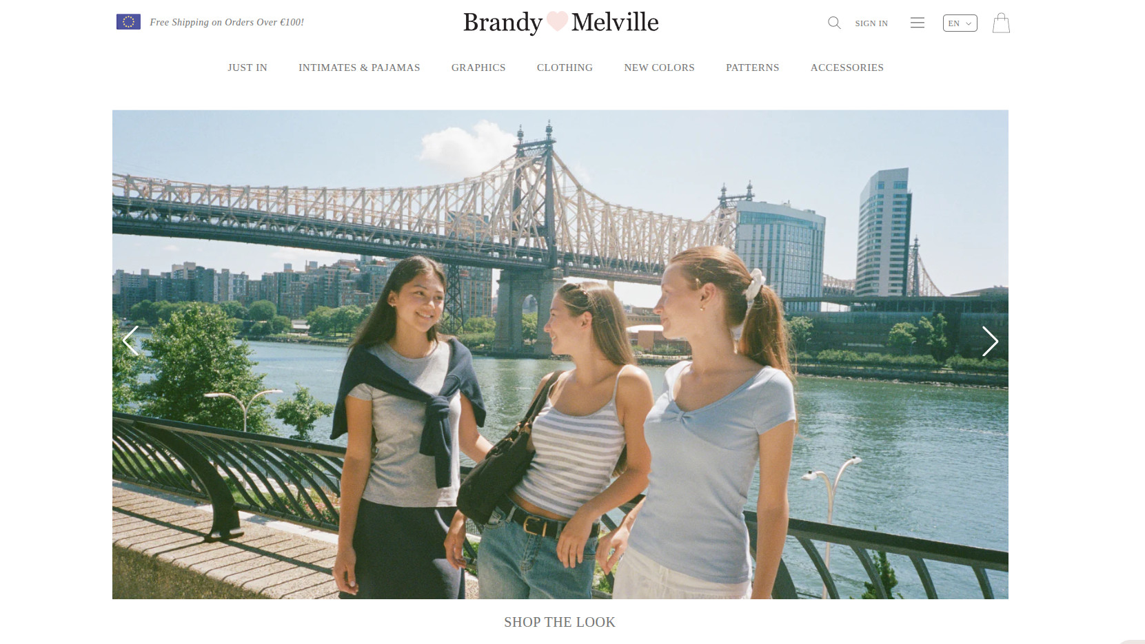 Homepage del sito ufficiale di Brandy Melville