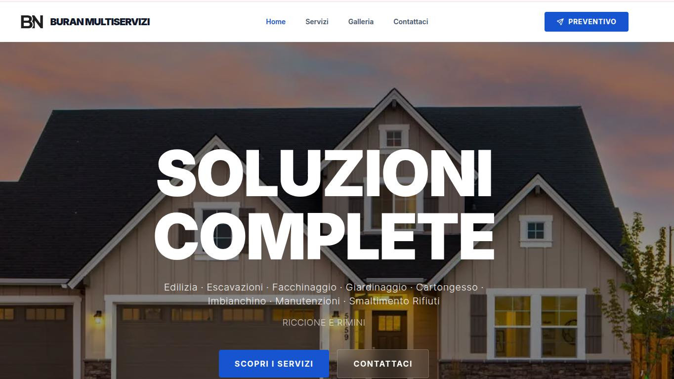 Homepage del sito web aziendale di Buran Multiservizi